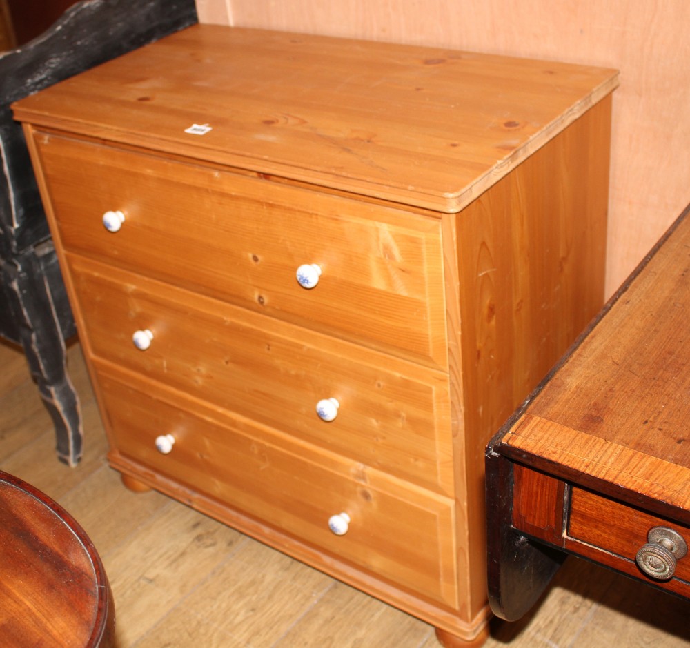 A modern pine three drawer chest, W.80cm D.44cm H.78cm